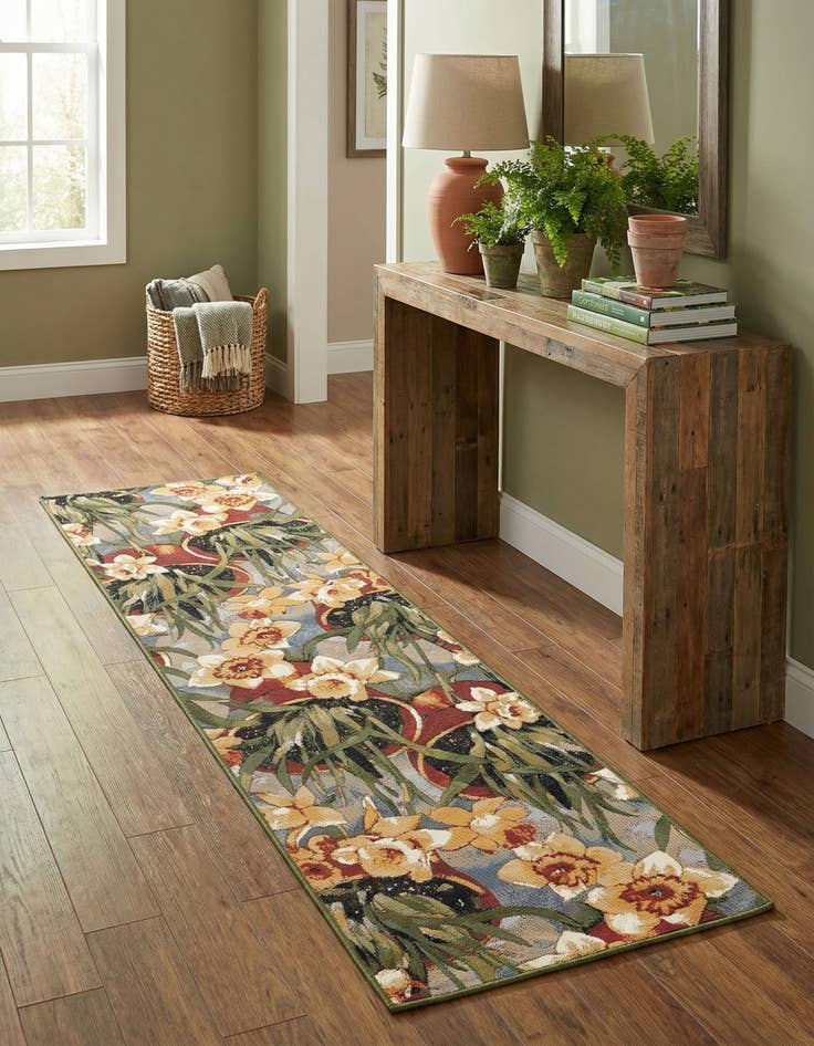 Detail image of  2' 7 x 10'  Washable Botanical Indoor / Outdoor Runner Rug