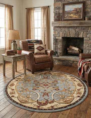 Blue Pioneer Round Rug