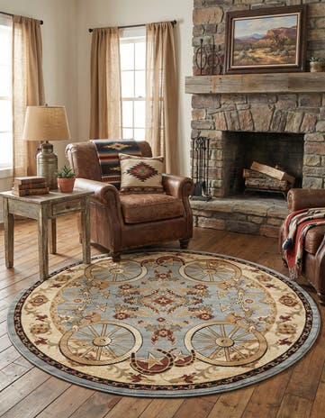 Blue Pioneer Round Rug