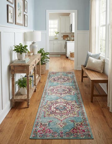 Light Blue Washable Palazzo Runner Rug