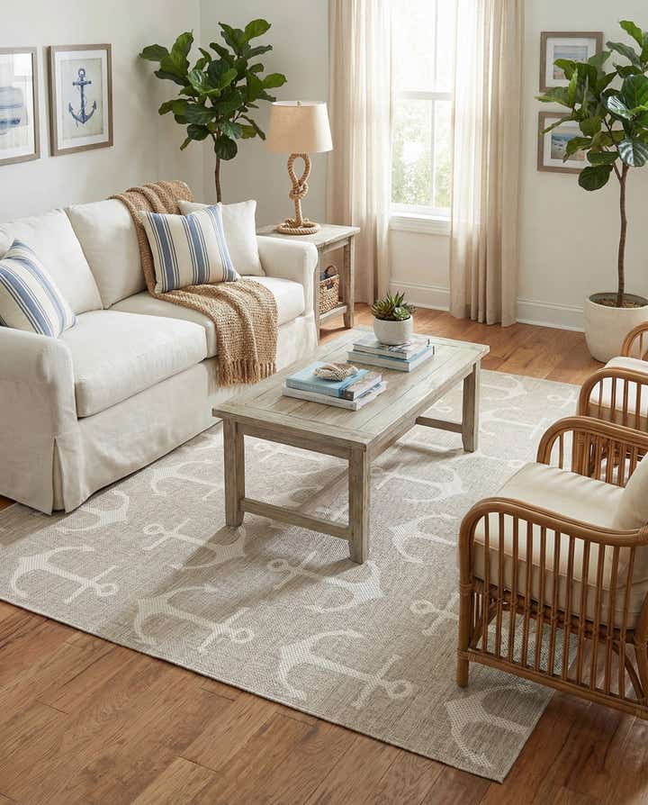 7' 10 x 7' 10 Easy-Clean Coastal Indoor / Outdoor Square Rug
