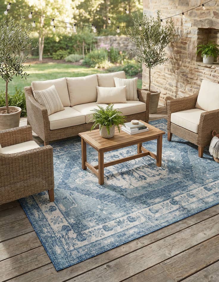 Detail image of 7' 10 x 11'  Washable Traditional Indoor / Outdoor Rug