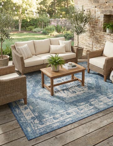 7' 10 x 11' Easy-Clean Traditional Indoor / Outdoor Rug