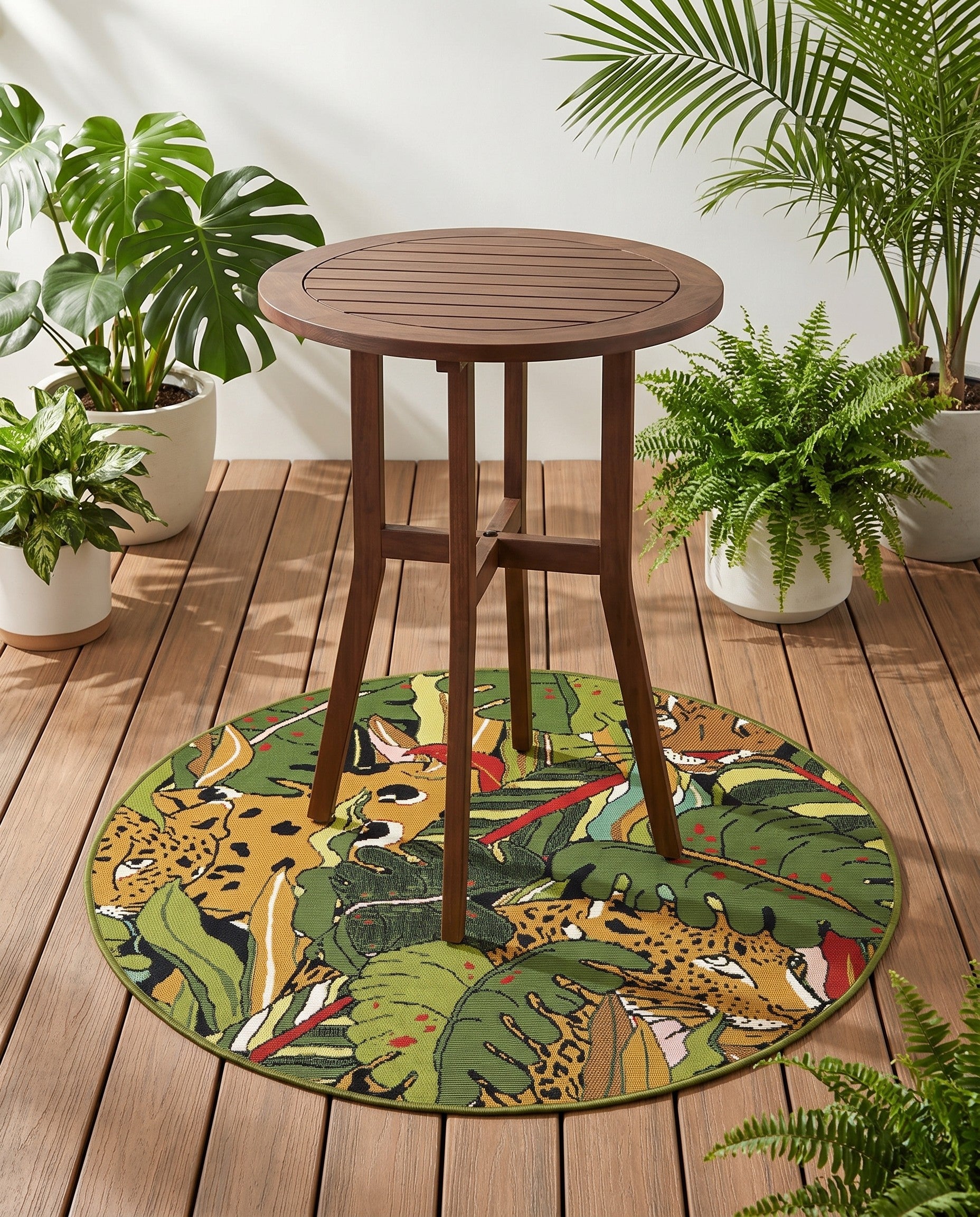 3' x 3' Easy-Clean Botanical Indoor / Outdoor Round Rug