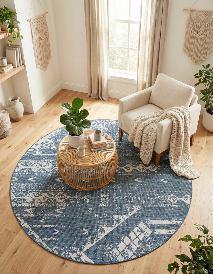 Detail image of 7' 10 x 7' 10  Washable Bohemian Indoor / Outdoor Round Rug