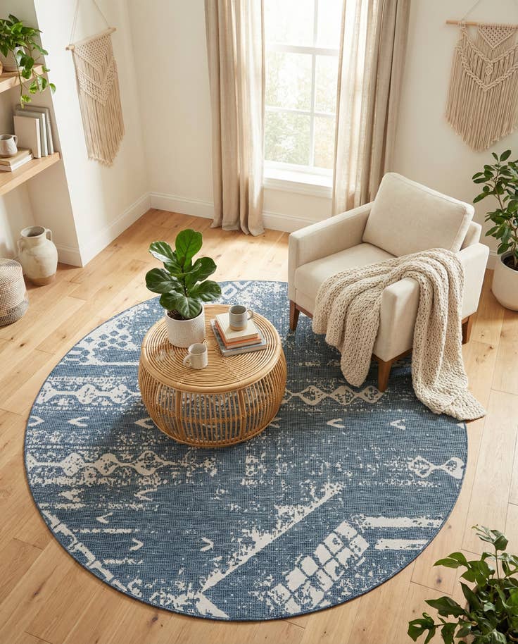 Detail image of 7' 10 x 7' 10 Easy-Clean Bohemian Indoor / Outdoor Round Rug