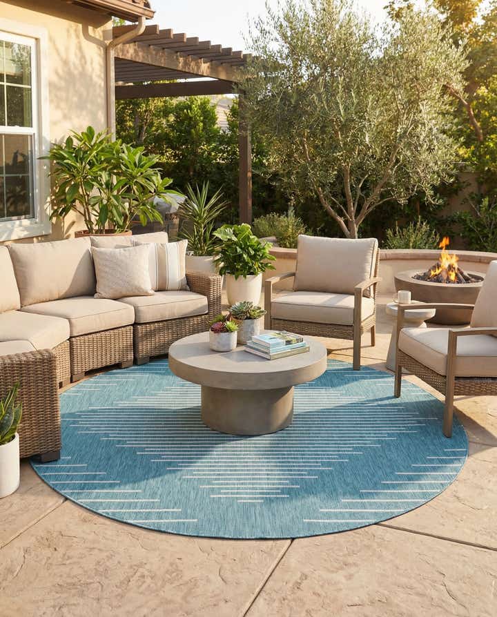 7' 10 x 7' 10 Easy-Clean Modern Indoor / Outdoor Round Rug