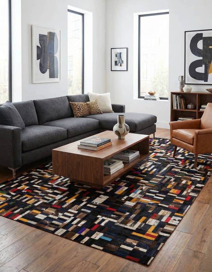 Detail image of  5' 2 x 8' Cowhide - Patchwork Rug