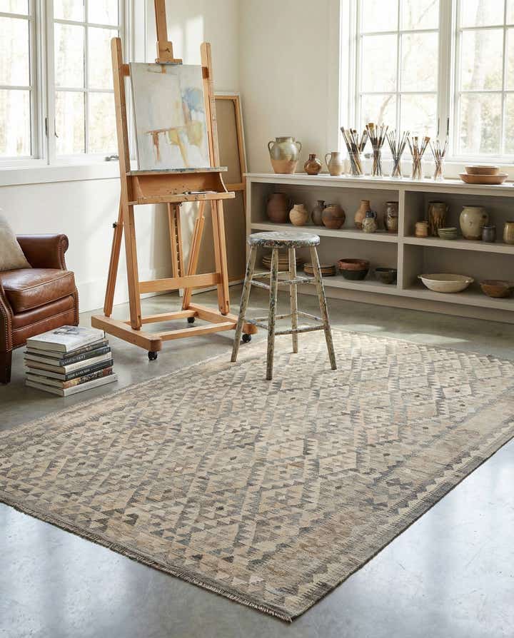 6' 7 x 9' 7 Hand Woven Kilim Maymana Wool Rug