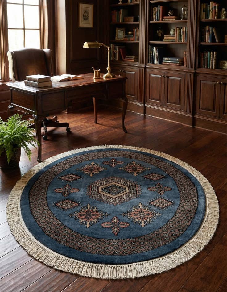 Detail image of  3' 1 x 3' 1  Hand Knotted Bokhara Oriental Wool Round Rug