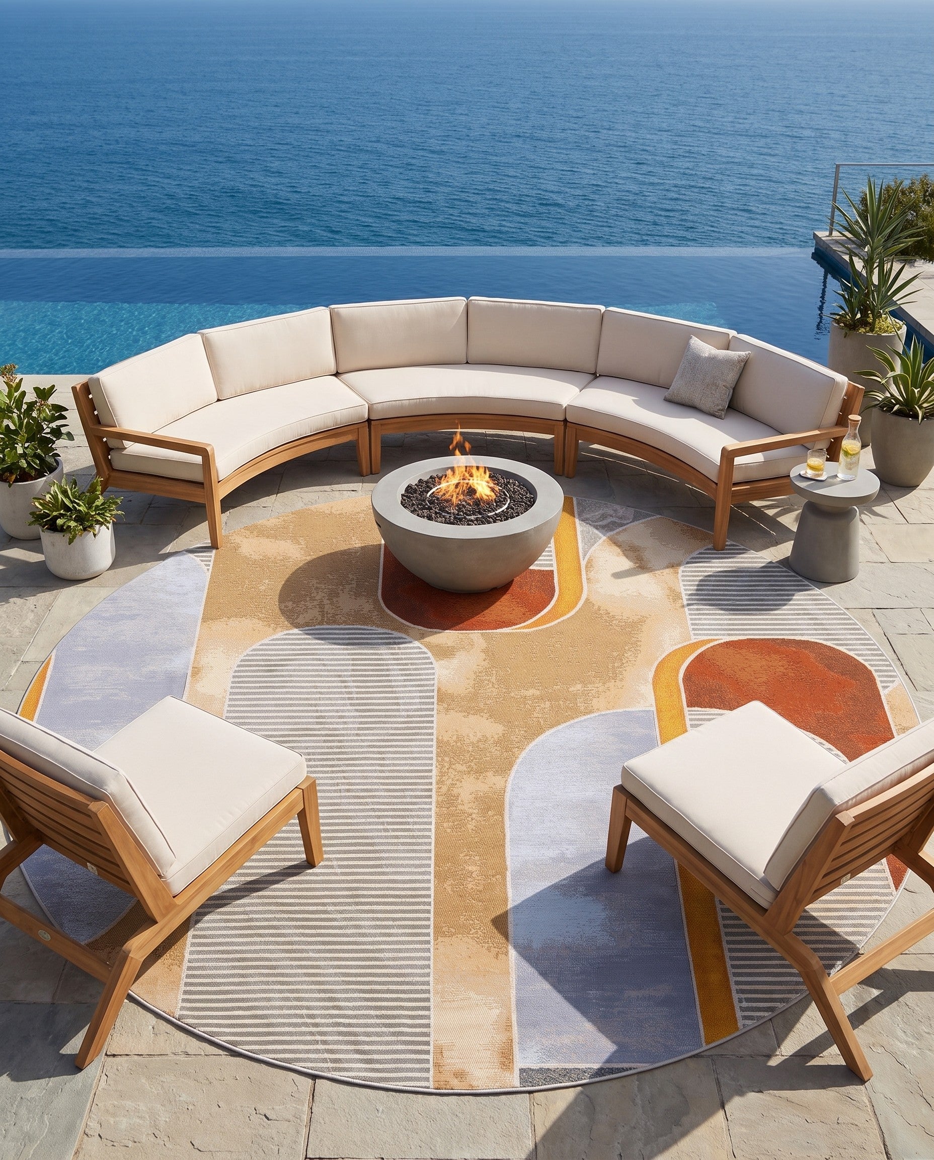 7' 10 x 7' 10 Easy-Clean Modern Indoor / Outdoor Round Rug