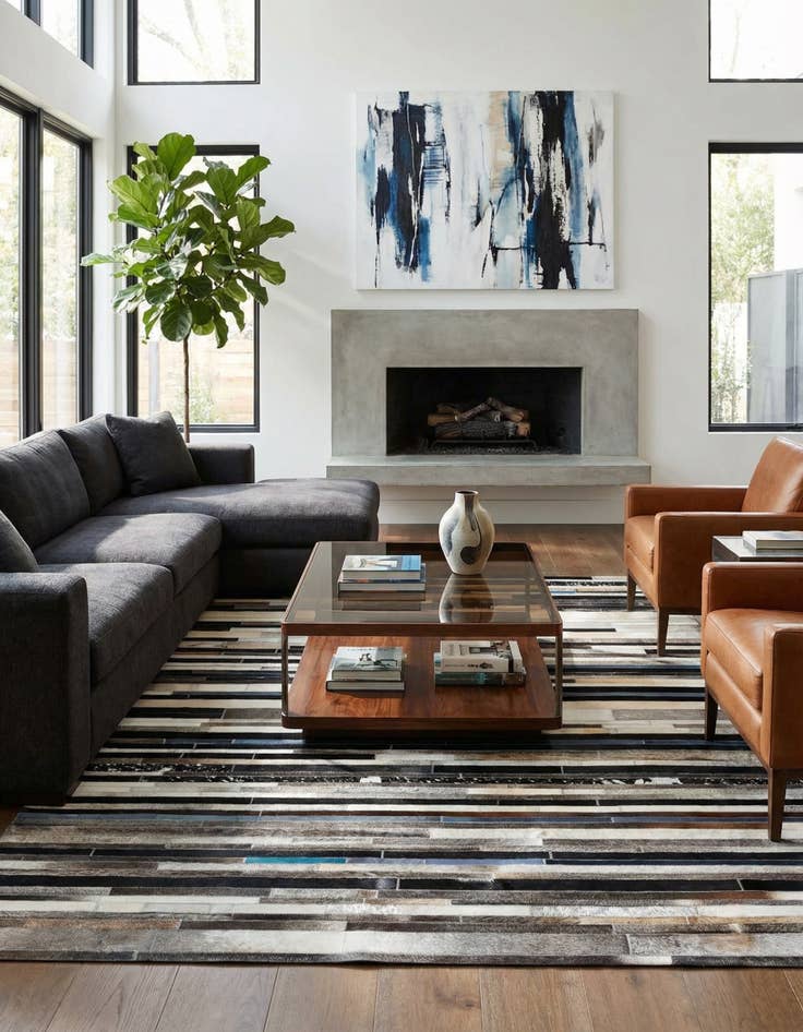 Detail image of  5' 1 x 7' 11 Cowhide Stocks Rug