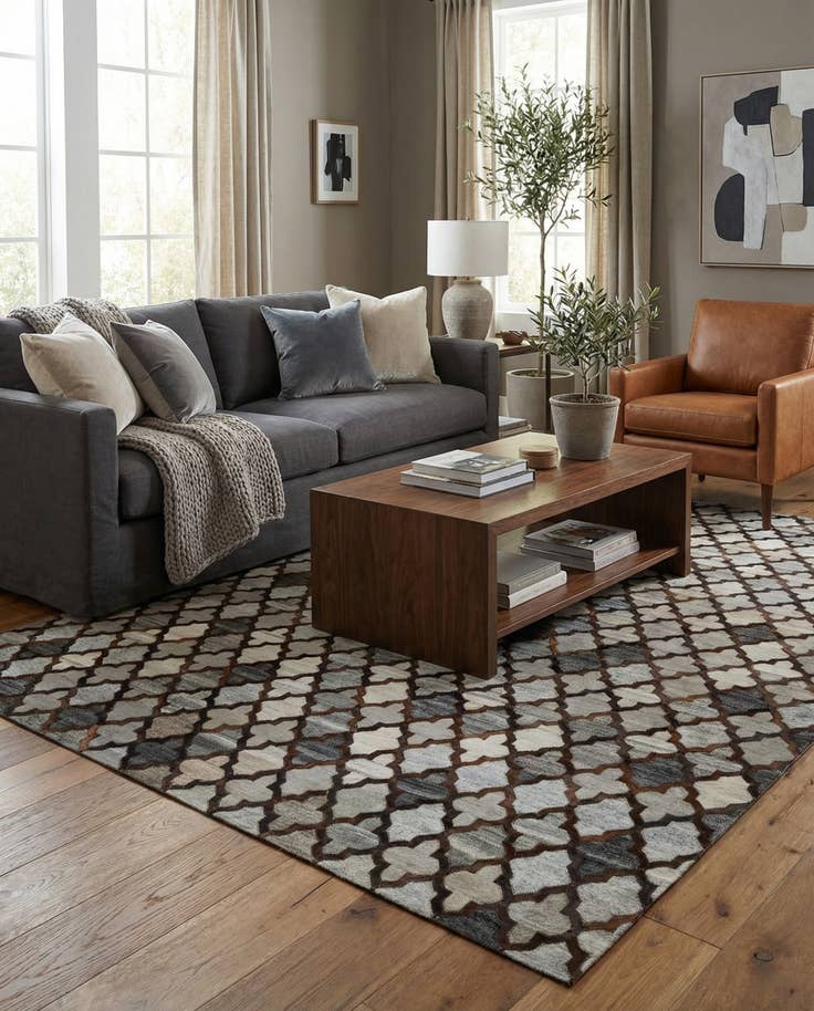 Detail image of 8' 1 x 9' 10 Cowhide - Patchwork Rug