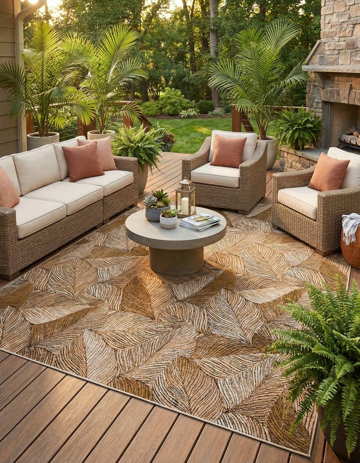 Detail image of 10' x 13' Easy-Clean Botanical Indoor / Outdoor Rug