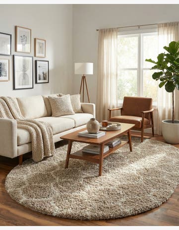 Light Brown Lattice Shag Oval Rug