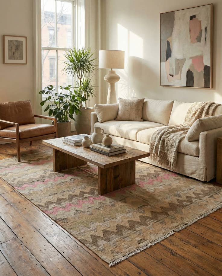 Detail image of 5' 4 x 7' 8 Hand Woven Kilim Modern Wool Rug