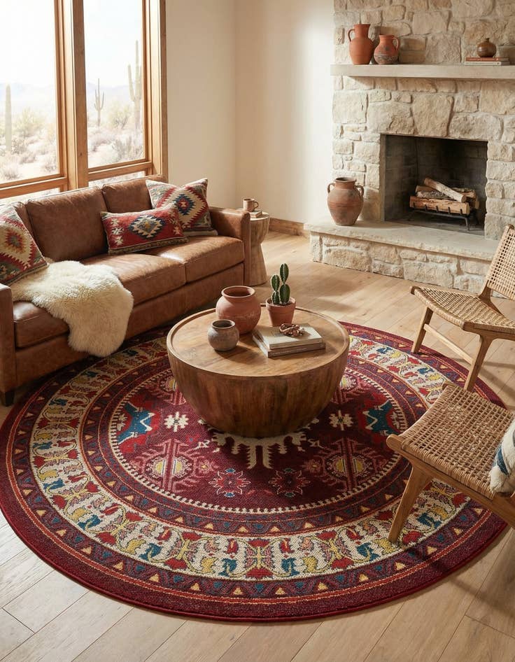 Detail image of 7' 10 x 7' 10  Washable Baja Indoor / Outdoor Round Rug