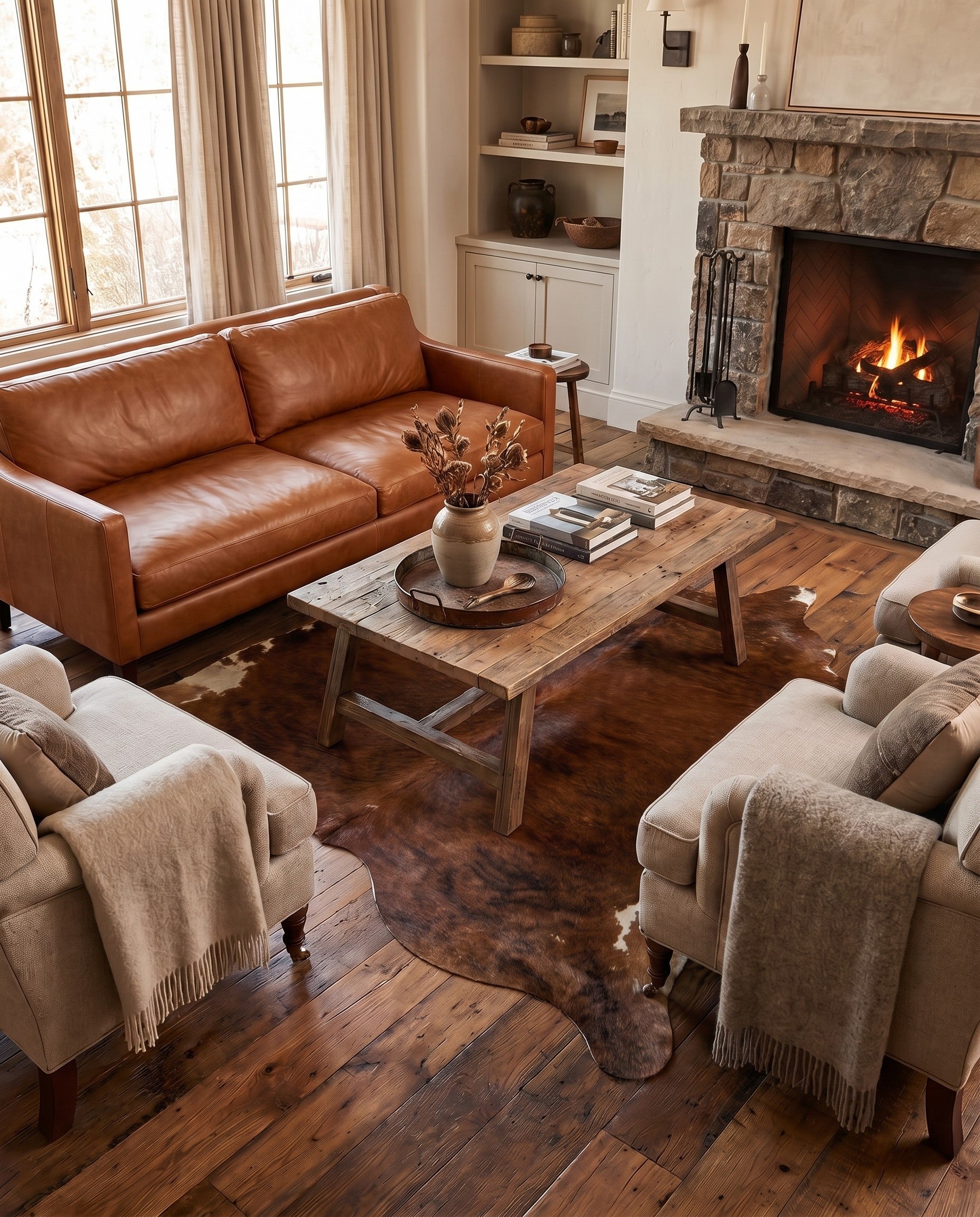 5' 4 x 5' 7 Cowhide Leather Square Rug