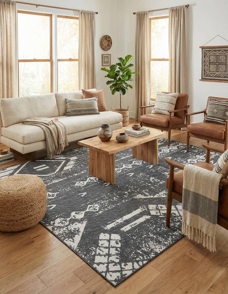 Detail image of  10' x 13'  Washable Bohemian Indoor / Outdoor Rug