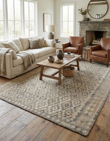7' 3 x 9' 9 Hand Woven Kilim Maymana Wool Rug