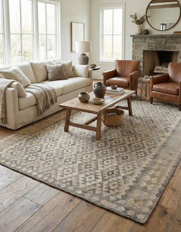 7' 3 x 9' 9 Hand Woven Kilim Maymana Wool Rug
