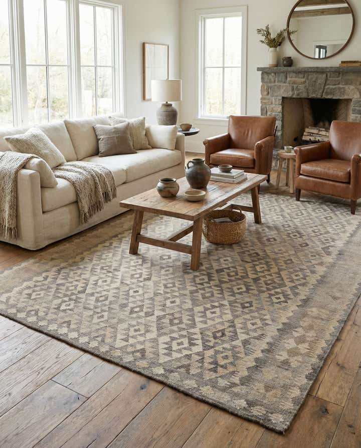 7' 3 x 9' 9 Hand Woven Kilim Maymana Wool Rug