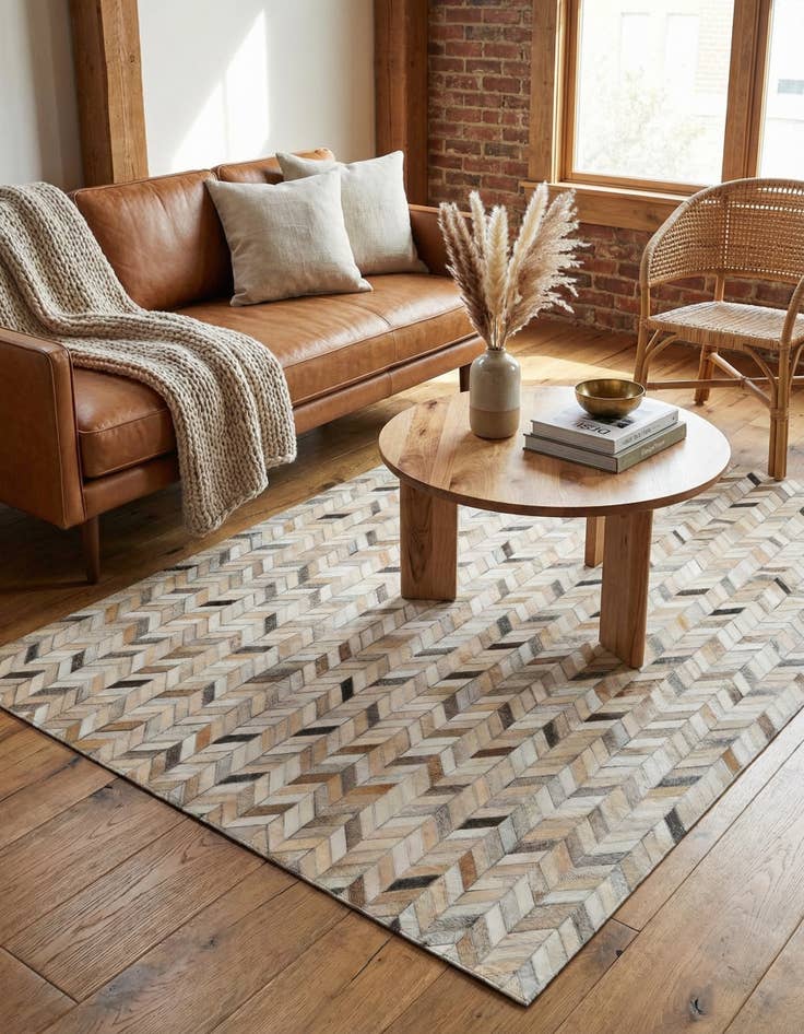 Detail image of  4' 7 x 6' 9 Cowhide Stocks Rug