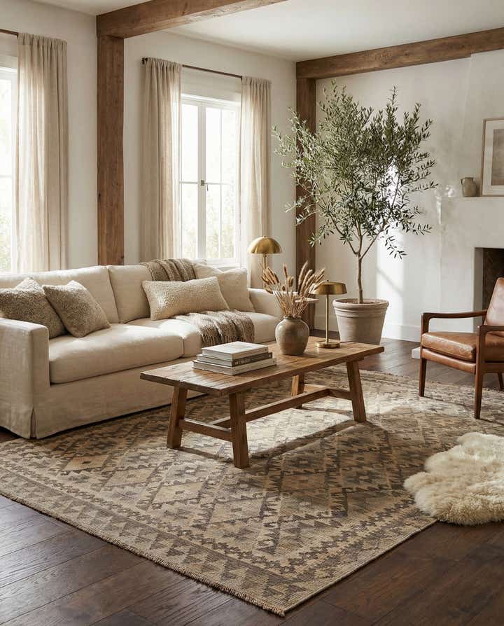 5' 2 x 6' 5 Hand Woven Kilim Maymana Wool Rug