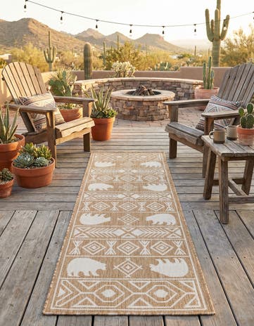 Taupe Easy-Clean Southwestern Indoor / Outdoor Runner Rug
