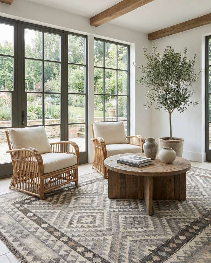 6' 9 x 9' 6 Hand Woven Kilim Maymana Wool Rug