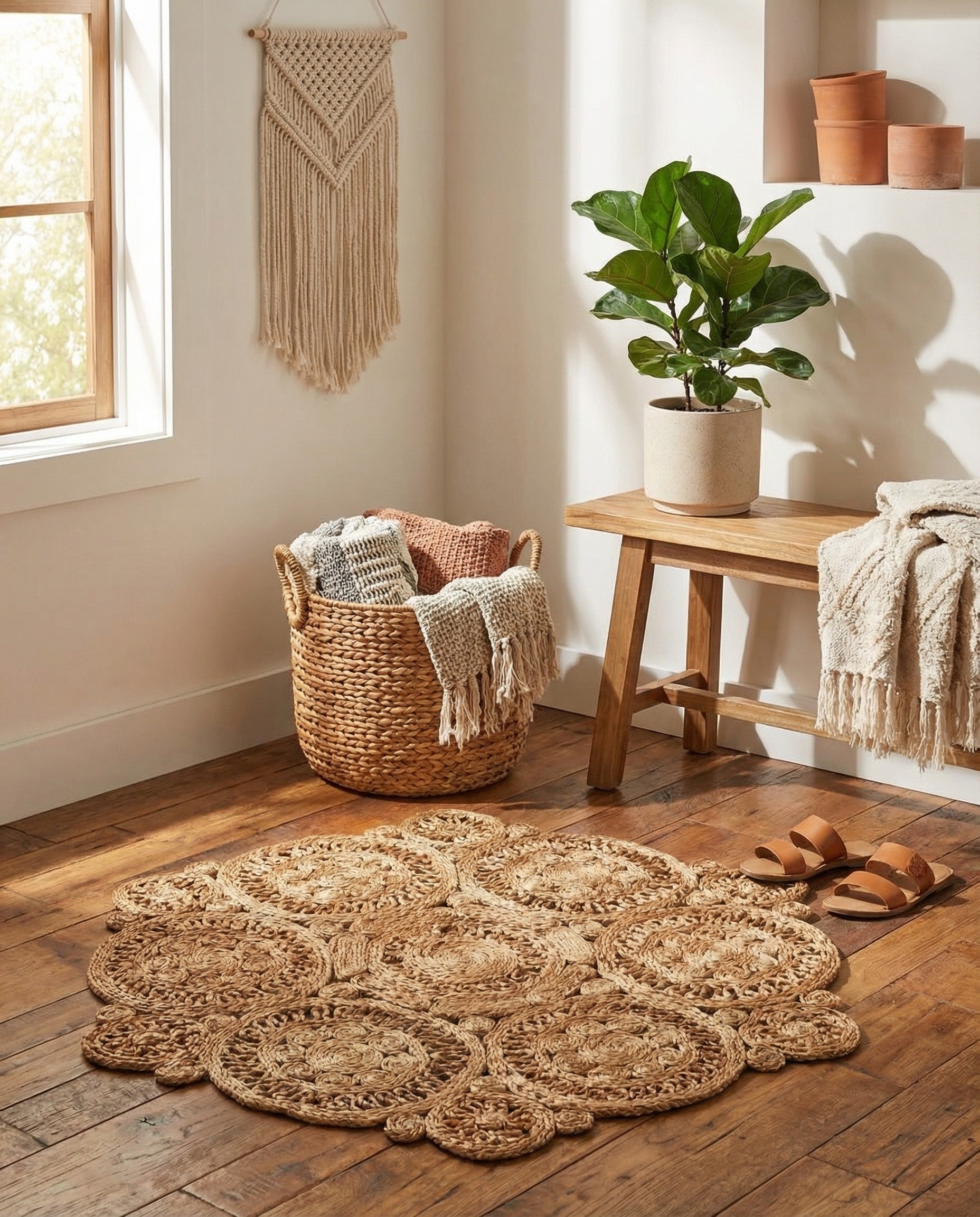  3' 1 x 3' 1  Hand Braided Jute Round Rug