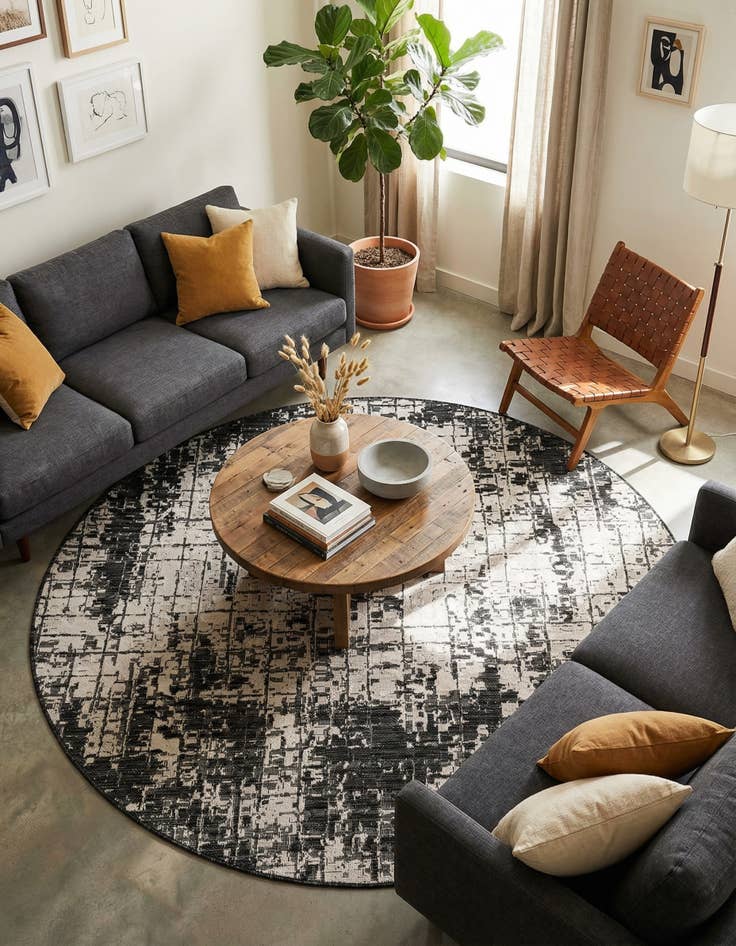 Detail image of 6' x 6'  Washable Modern Indoor / Outdoor Round Rug