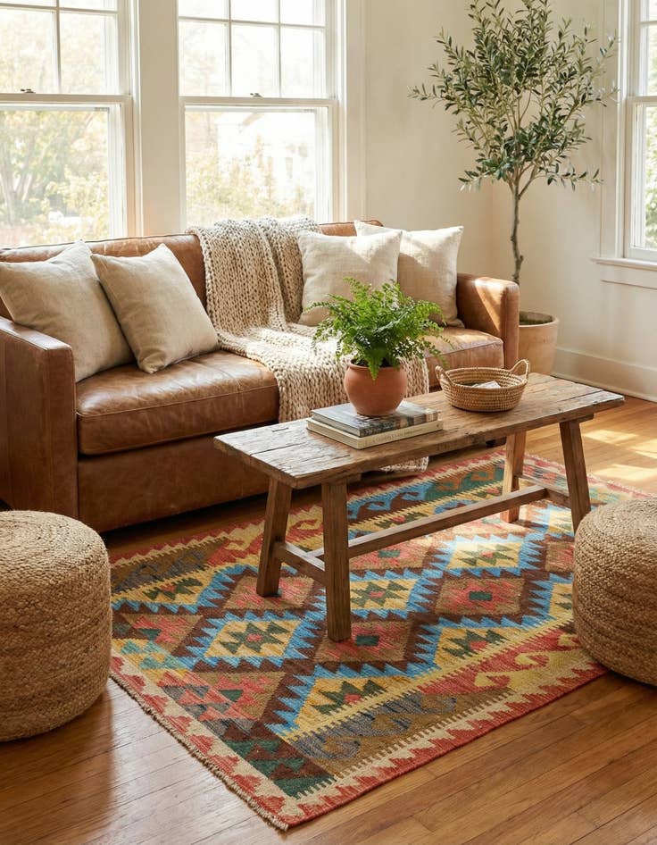 Detail image of 3' 2 x 5'  Hand Woven Kilim Maymana Wool Rug