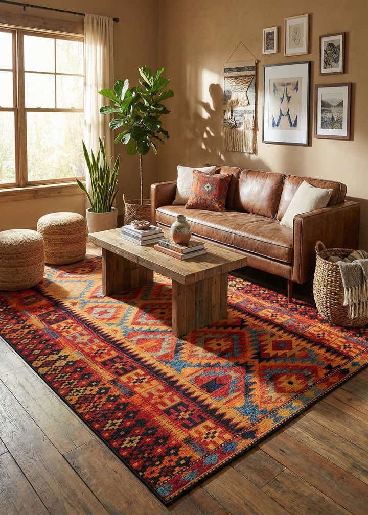 7' 10 x 11' Easy-Clean Tribal Indoor / Outdoor Rug