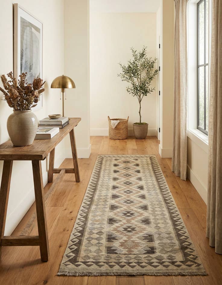 Detail image of 2' 10 x 9' 8 Hand Woven Kilim Maymana Wool Runner Rug