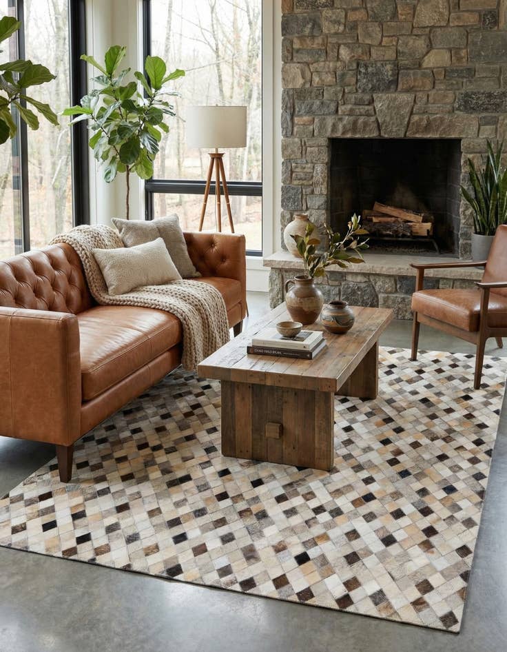 Detail image of 4' 7 x 6' 6 Cowhide Stocks Rug