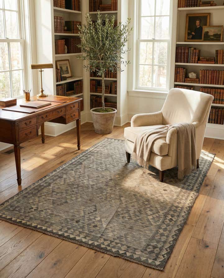 6' 10 x 9' 8 Hand Woven Kilim Maymana Wool Rug