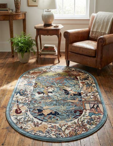 Blue Nain Design Oval Rug