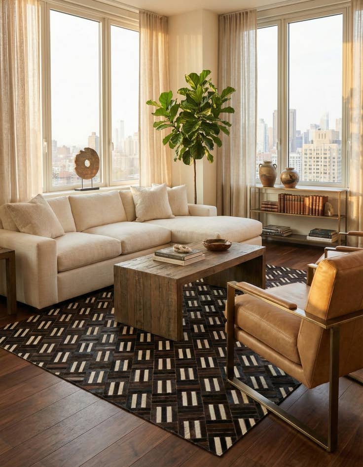 Detail image of 6' x 6' 7 Cowhide Stocks Square Rug