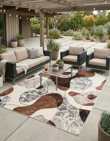 Brown and White Easy-Clean Modern Indoor / Outdoor Rug