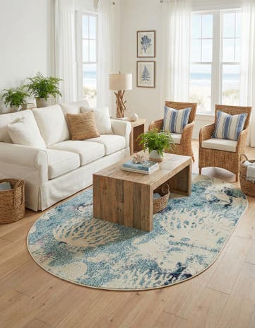 Light Blue Washable Amalfi Oval Rug