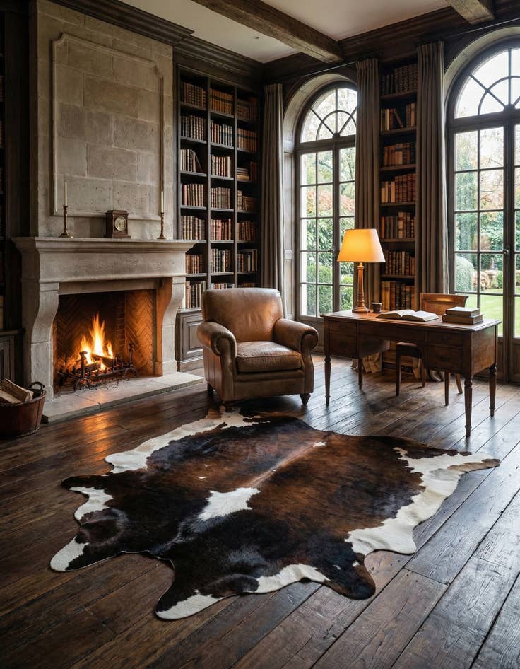 Detail image of  6' x 6' 2 Cowhide Leather Square Rug