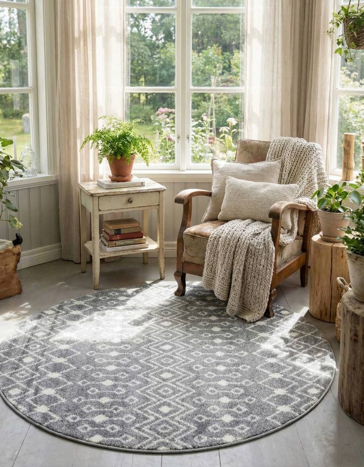 Detail image of  5' 3 x 5' 3 Moroccan Trellis Round Rug