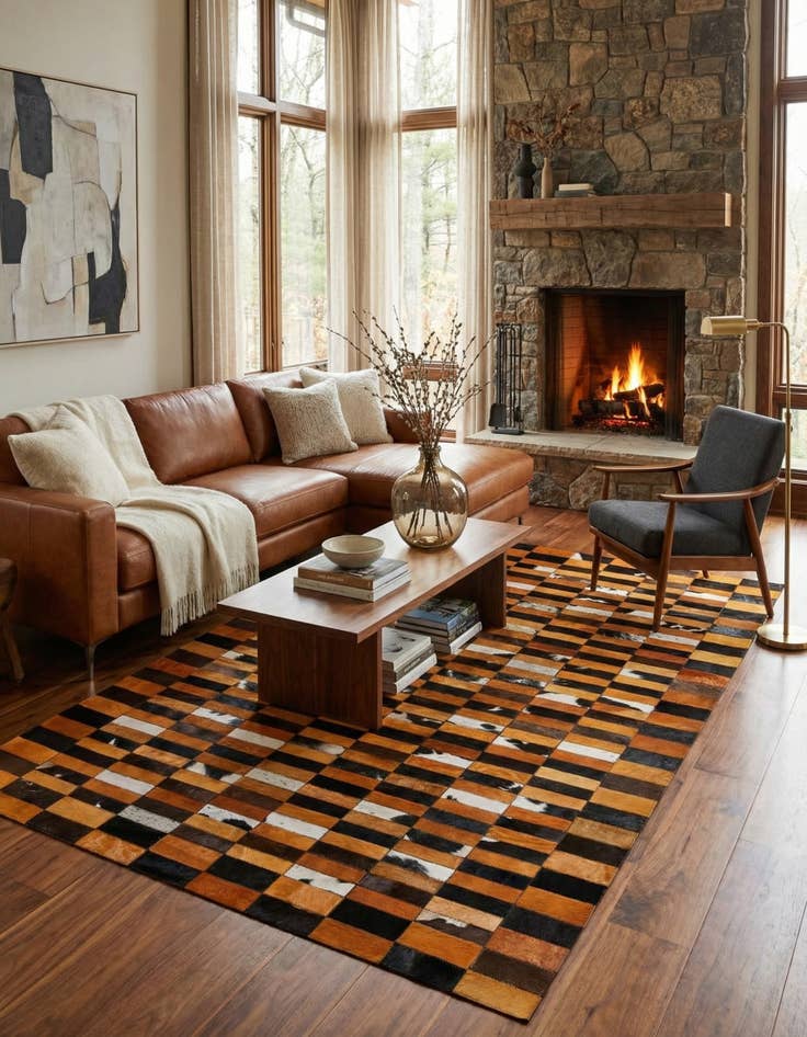 Detail image of  5' 1 x 7' 11 Cowhide - Patchwork Rug