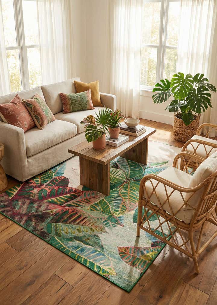 7' 10 x 11' Easy-Clean Botanical Indoor / Outdoor Rug