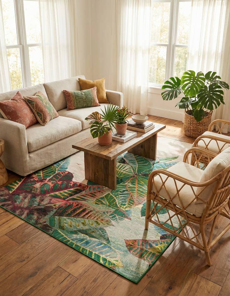 Detail image of 7' 10 x 11'  Washable Botanical Indoor / Outdoor Rug