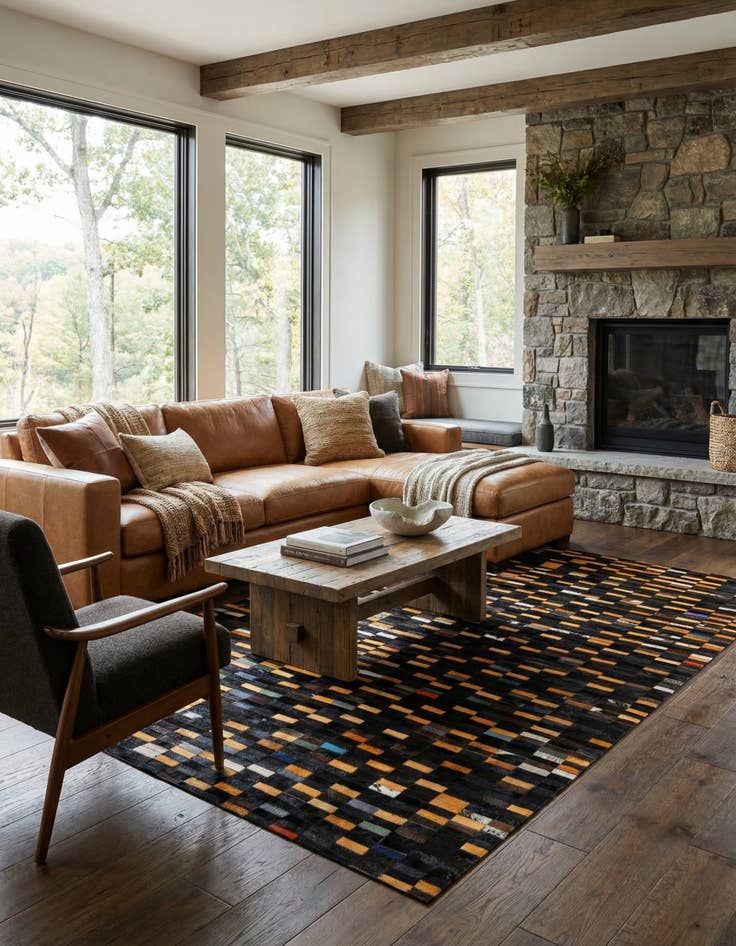 Detail image of  5' 2 x 8' Cowhide - Patchwork Rug