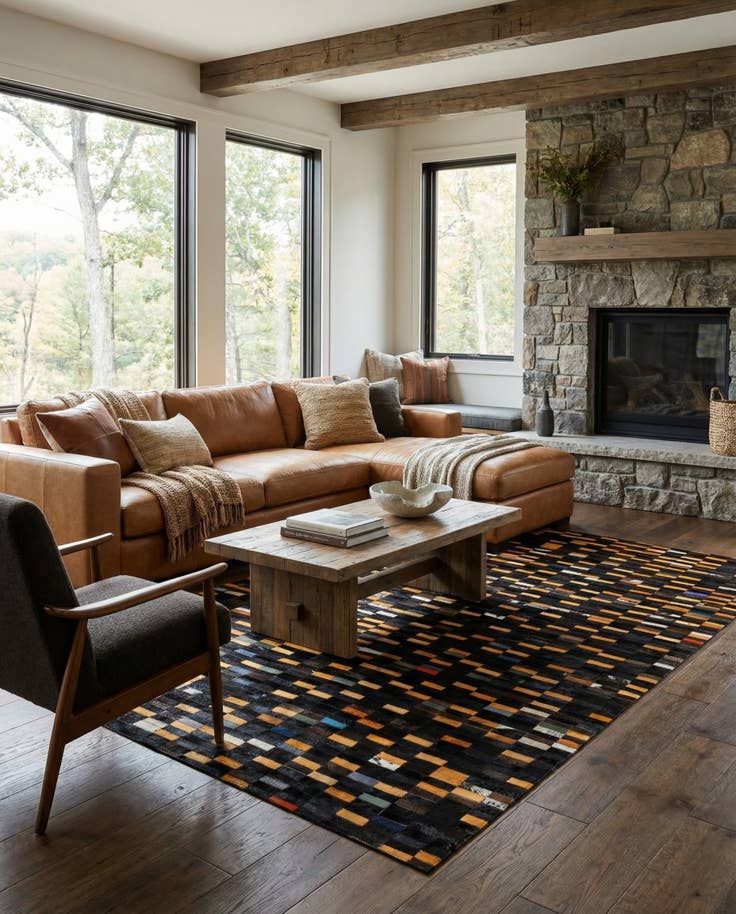 Detail image of 5' 2 x 8' Cowhide - Patchwork Rug