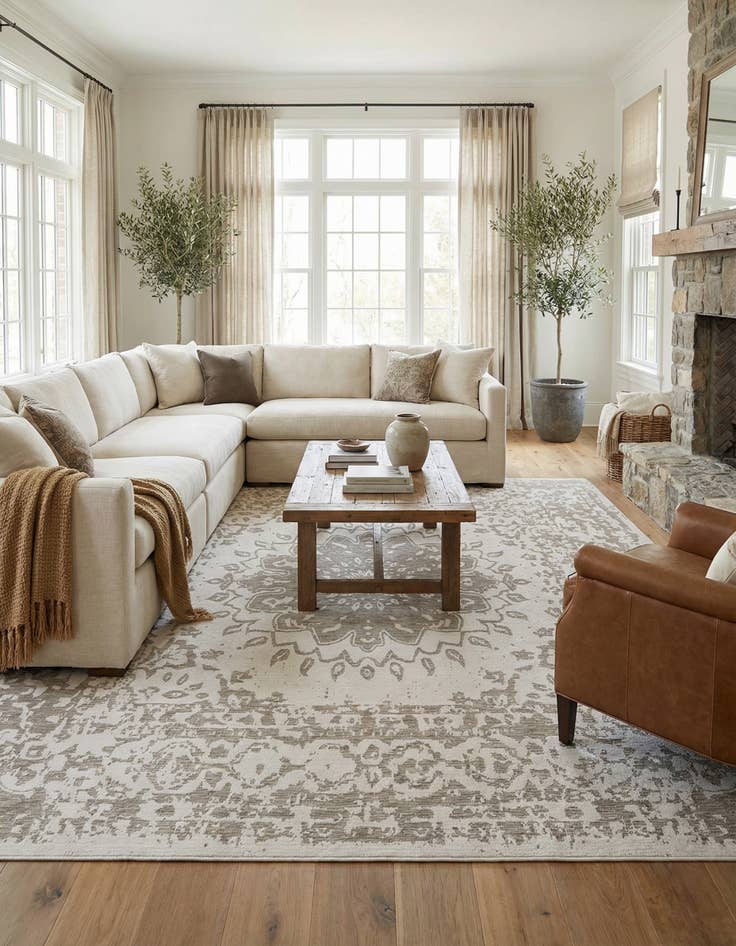 Detail image of 13' x 13'  Washable Traditional Indoor / Outdoor Square Rug