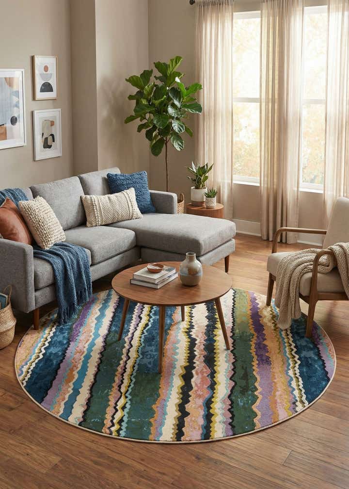 7' 10 x 7' 10 Easy-Clean Modern Indoor / Outdoor Round Rug